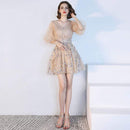Wedding Reception Accessories Shiny Sequin Design Elegant Women Unique Puff Sleeves Cocktail Dress TIY