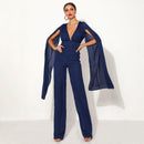 Wedding Reception Accessories Solid Color Sexy Backless Mesh Fluttering Sleeve Party Jumpsuits TIY