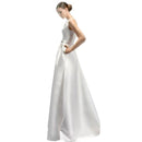 Unique Solid Color Satin Fabric Elegant Women Sleeveless Floor Length Wedding Dress