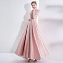 Women Solid Color Flower Lace Half Sleeves Pattern Floor Length Formal Dress