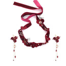 Women Vintage Style Velvet Ribbon Design Flower Earrings Hairband Set