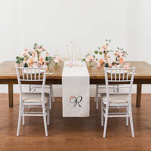 Wedding Table Decorations Personalized Off White Linen Table Runner - Modern Floral (90" - 2.3m long) (Pack of 1) Weddingstar
