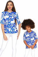 Whimsy Sophia Elbow Sleeve Dressy Top - Mommy & Me-Whimsy-18M/2-White/Blue-JadeMoghul Inc.