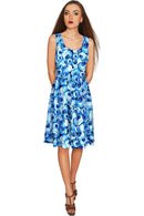 Whisper Mia Blue Floral Print Skater Dress - Women-Whisper-XS-Blue-JadeMoghul Inc.