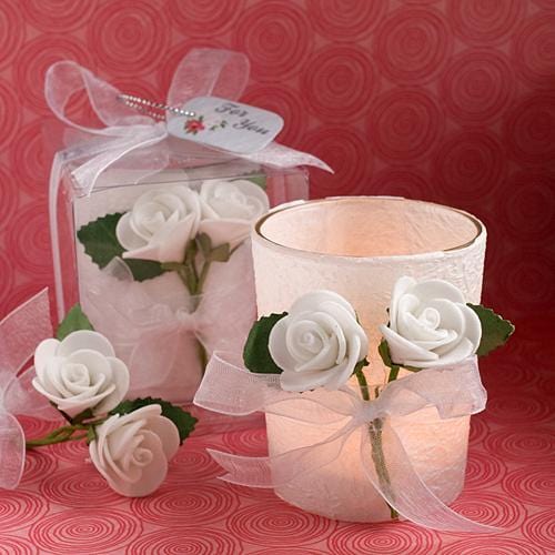 White Rose Candle Favors-Wedding Reception Decorations-JadeMoghul Inc.