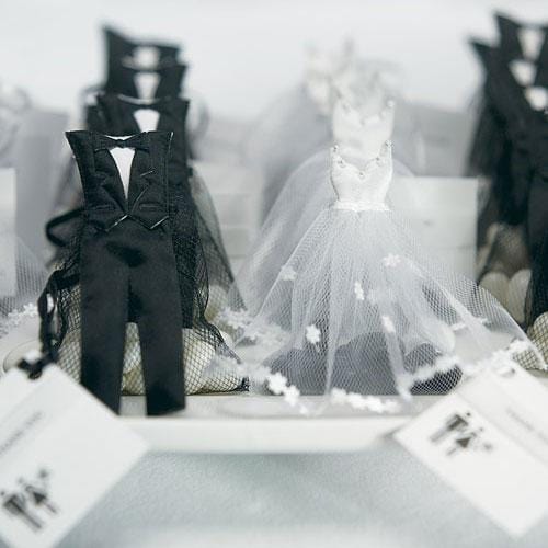 White Wedding Dress and Tuxedo Organza Favor Bags Mini Bride Dress (Pack of 1)-Popular Wedding Favors-JadeMoghul Inc.