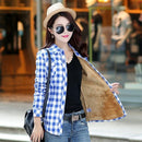 Winter Warm Faux fur Lined Jacket /Plaid Shirt Style Coat-24-L-JadeMoghul Inc.