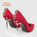 Woman Extreme 10cm High Heel Pumps Female Flock Velvet Pointed Toe Heels Ladies Footwear Scarpins Shoes-Heel Height 10cm-6.5-JadeMoghul Inc.