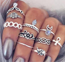 Women 10 pcs Silver And Gold Color Flower Midi Ring Set-C734-JadeMoghul Inc.