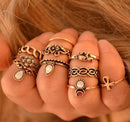 Women 10 pcs Silver And Gold Color Flower Midi Ring Set-C735-JadeMoghul Inc.