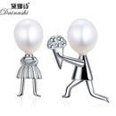 Women 100% 925 Sterling Silver Whimsical Romantic Propose Fresh water Pearl Earrings-Pink-JadeMoghul Inc.