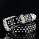 Women 100% Cow Hide Leather Luxury Rhinestone Belt-Black-100cm-JadeMoghul Inc.
