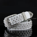 Women 100% Cow Hide Leather Luxury Rhinestone Belt-White-100cm-JadeMoghul Inc.