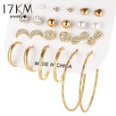 Women 12 Pair Crystal Stud and Hoop Earrings Set--JadeMoghul Inc.