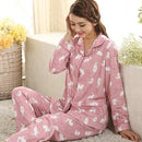 Women 2 Piece Cotton Printed Pajama Set With Front Button Closure-860-XL-JadeMoghul Inc.