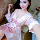 Women 2 Piece Silk Camisole And Robe Sleep Set With Lace Trim-1-S-JadeMoghul Inc.