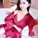 Women 2 Piece Silk Camisole And Robe Sleep Set With Lace Trim-18 1-S-JadeMoghul Inc.