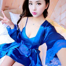 Women 2 Piece Silk Camisole And Robe Sleep Set With Lace Trim-3-S-JadeMoghul Inc.