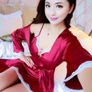 Women 2 Piece Silk Camisole And Robe Sleep Set With Lace Trim-30-S-JadeMoghul Inc.