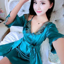 Women 2 Piece Silk Camisole And Robe Sleep Set With Lace Trim-4-S-JadeMoghul Inc.