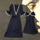 Women 2 Piece Silk Night Gown And Robe Set With Lace Trimming AExp