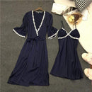 Women 2 Piece Silk Night Gown And Robe Set With Lace Trimming AExp