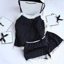 Women 2 piece Silk Shirt and Short set With Lace Trim AExp