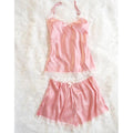 Women 2 piece Silk Shirt and Short set With Lace Trim AExp