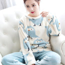 Women 2 Piece Soft Plush Pajama Set-4 Dotted bear-M-JadeMoghul Inc.