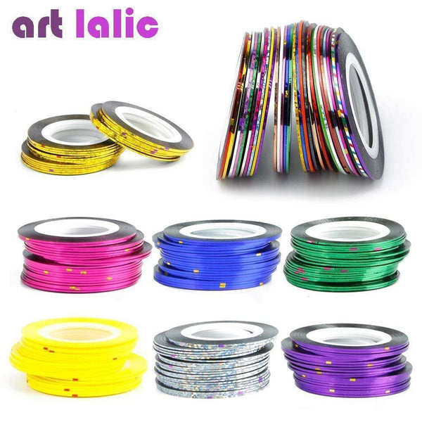 Women 30 Pcs Assorted Colors  Striping Tape Rolls AExp
