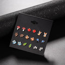 Women 9 Pairs Cute Fashion Small Animal Fox Butterfly Cherry Stud Earrings Set-E0721-JadeMoghul Inc.
