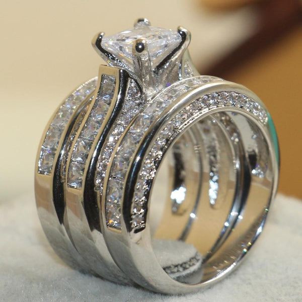 Women 925 Sterling Silver Bridal Ring Set