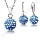 Women 925 Sterling Silver Crystal Ball Earring And Pendant Necklace Set
