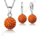 Women 925 Sterling Silver Crystal Ball Earring And Pendant Necklace Set-Orange-JadeMoghul Inc.