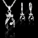 Women 925 Sterling Silver Cubic Zircon Pendant Necklace And Earrings Gift Set-Black-JadeMoghul Inc.