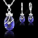 Women 925 Sterling Silver Cubic Zircon Pendant Necklace And Earrings Gift Set-Black-JadeMoghul Inc.