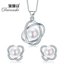 Women 925 Sterling Silver Fresh Water Pearl Pendant And Studs Set-Pink-JadeMoghul Inc.