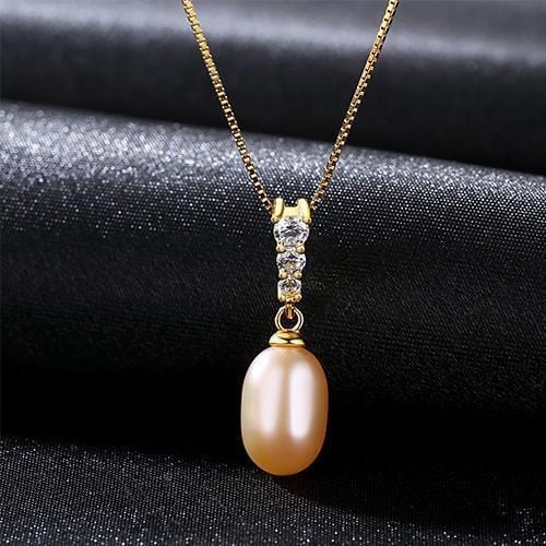 Women 925 Sterling Silver Freshwater Pearl Pendant And Chain-Pink-8-9mm-40cm add 5cm-JadeMoghul Inc.