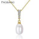 Women 925 Sterling Silver Freshwater Pearl Pendant And Chain-White-8-9mm-40cm add 5cm-JadeMoghul Inc.