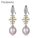Women .925 Sterling Silver Geometric Design Fresh Water Pearl Drop Earrings-White-JadeMoghul Inc.