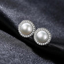 Women 925 Sterling Silver Natural Pearl Stud Earrings With Zircon-White-JadeMoghul Inc.