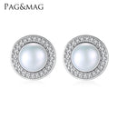 Women 925 Sterling Silver Natural Pearl Stud Earrings With Zircon-White-JadeMoghul Inc.