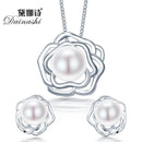 Women 925 Sterling Silver Rose Pendant And Studs Set With Pearls-Pink-JadeMoghul Inc.