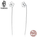 Women 925 Sterling Silver White Enamel Daisy Thread Through Earrings--JadeMoghul Inc.