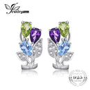 Women 925 Sterling Sliver Flower Multicolor 2.5ct Genuine Amethyst Peridot Blue Topaz Clip On Earrings--JadeMoghul Inc.