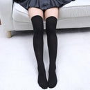 Women Above Knee Length Solid / Striped Stockings/ Socks-Black-JadeMoghul Inc.