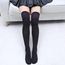 Women Above Knee Length Solid / Striped Stockings/ Socks-Stripe Purple-JadeMoghul Inc.