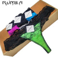 Women all Lace Comfortable Thong Panties In Extended Sizes-ah12 green-XL-JadeMoghul Inc.