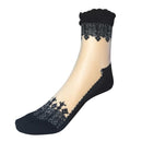 Women Ankle Length Sheer Net Socks With Lace Detailing-Black-JadeMoghul Inc.