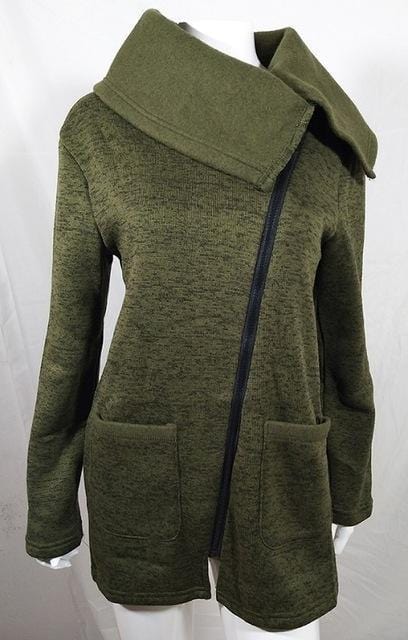 Women Autumn Winter Clothes Warm Fleece Jacket Slant Zipper Collared Coat Casual Clothing Overcoat Tops Female Coat Sweatshirts-Army Green-XXL-China-JadeMoghul Inc.